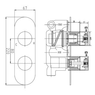 Hudson Reed Indus 1 Outlet 2 Handle Thermostatic Concealed Shower Valve - Chrome - Image 3