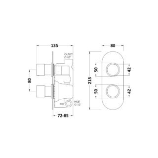 Hudson Reed Round 1 Outlet And 2 Handle Concealed Shower Valve - Chrome - Image 2
