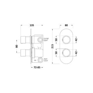 Hudson Reed Round 2 Outlet And 2 Handle Concealed Shower Valve With Diverter - Chrome - Image 2