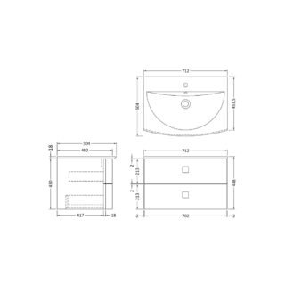 Hudson Reed Sarenna 2 Drawer Wall Hung Vanity Unit With Basin - 700mm Wide - 1 TH - Image 2