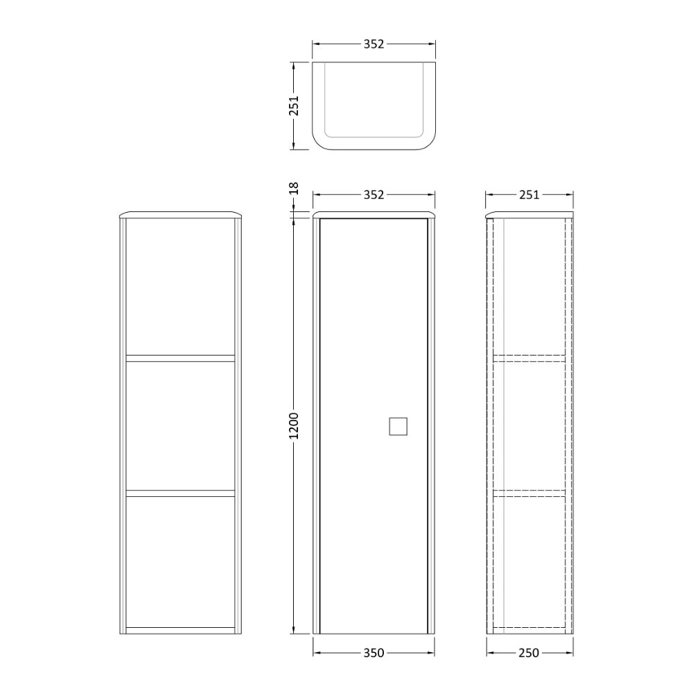 Hudson Reed Sarenna 1 Door Wall Hung Tall Storage Unit - 1200mm High - Image 2