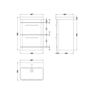 Hudson Reed Solar 2 Drawer Floorstanding Vanity Unit with Thin Edge Basin - 600mm Wide - Image 3