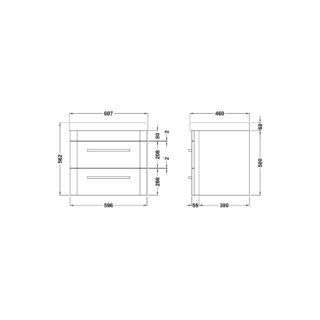 Hudson Reed Solar 2 Drawer Wall Hung Vanity Unit with Thin Edge Basin - 600mm Wide - Image 3