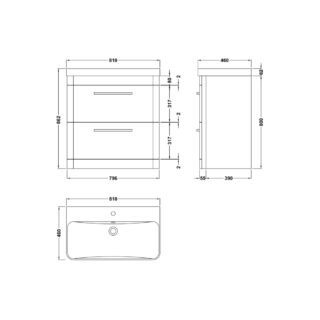 Hudson Reed Solar 2 Drawer Floorstanding Vanity Unit with Thin Edge Basin - 800mm Wide - Image 3