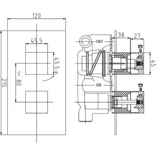 Hudson Reed Lennox 2 Outlet 2 Handle Thermostatic Concealed Shower Valve With Diverter - Chrome - Image 2
