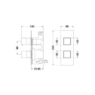 Hudson Reed Square 1 Outlet And 2 Handle Concealed Shower Valve - Chrome - Image 2