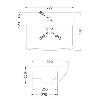 Hudson Reed Lynx Semi Recessed Basin - 500mm Wide - 1 TH - White - Image 2