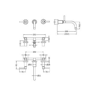 Hudson Reed Tec Lever 3 Hole Wall Mounted Basin Mixer Tap - Image 2