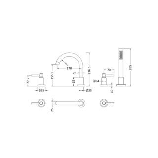 Hudson Reed Tec Lever 4 Hole Bath Shower Mixer Tap With Shower Kit And Hose Retainer - Chrome - Image 2