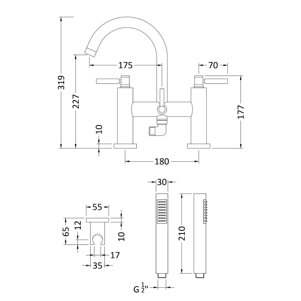 Hudson Reed Tec Lever Deck Mounted Bath Shower Mixer Tap - Chrome - Image 2