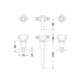Hudson Reed Tec Crosshead 3 Hole Wall Mounted Basin Mixer Tap - Image 2