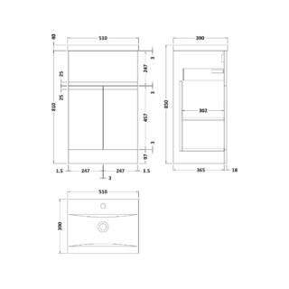 Hudson Reed Urban 2 Door And 1 Drawer Floorstanding Vanity Unit With Mid-Edge Basin - 1 TH - Image 2