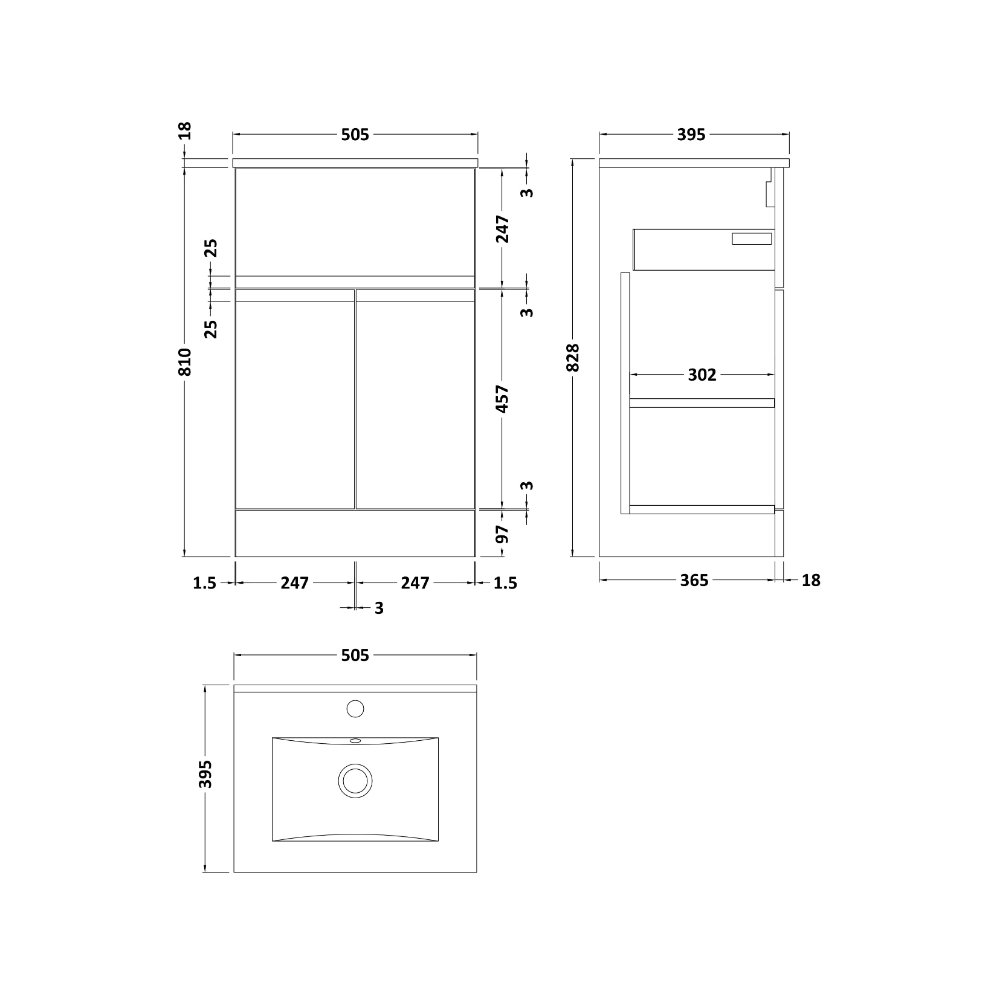 Hudson Reed Urban 2 Door And 1 Drawer Floorstanding Vanity Unit With Minimalist Basin - 1 TH - Image 16