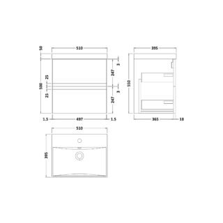 Hudson Reed Urban 2 Drawer Wall Hung Vanity Unit With Thin-Edge Basin - 1 TH - Image 2
