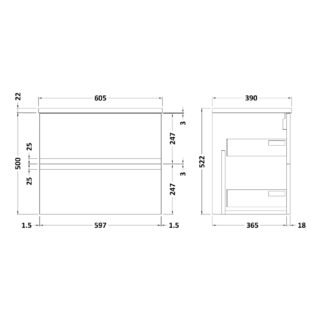 Hudson Reed Urban 2 Drawer Wall Hung Vanity Unit With Worktop - Image 2