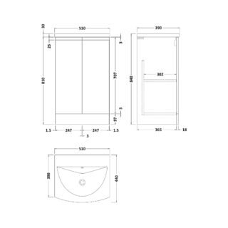 Hudson Reed Urban 2 Door Floorstanding Vanity Unit With Curved Basin - 1 TH - Image 2