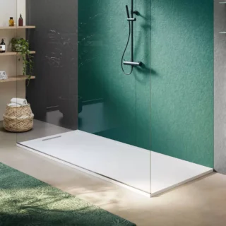 Acquabella Halo Slate Rectangular Shower Tray - Cemento - Image 12