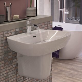 Aarna 600x400mm 1TH Basin & Full Pedestal - Image 3