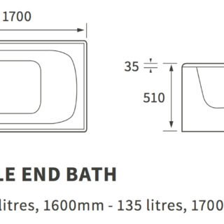 Rivya Single End Twin Grip Textured Base 8mm 1700x700x510mm 2TH Bath - Image 2