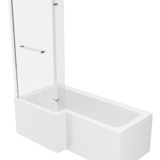 Neela L Shape SUPERCAST 1700x850x560mm 0TH Shower Bath Pack (LH) - Chrome - Image 3