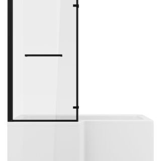 Neela L Shape 1700x850x560mm 0TH Shower Bath Pack (LH) - Matt Black - Image 4