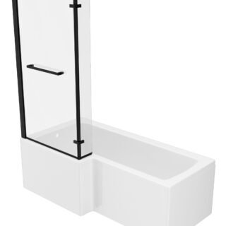 Neela L Shape 1700x850x560mm 0TH Shower Bath Pack (LH) - Matt Black - Image 3