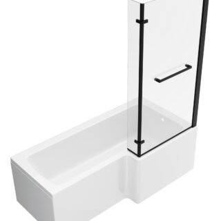 Neela L Shape 1700x850x560mm 0TH Shower Bath Pack (RH) - Matt Black - Image 3