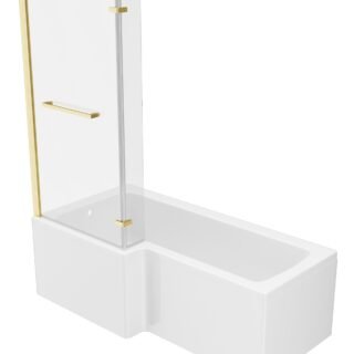 Neela L Shape 1700x850x560mm 0TH Shower Bath Pack (LH) - Brushed Brass - Image 3