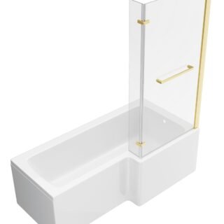 Neela L Shape 1700x850x560mm 0TH Shower Bath Pack (RH) - Brushed Brass - Image 3