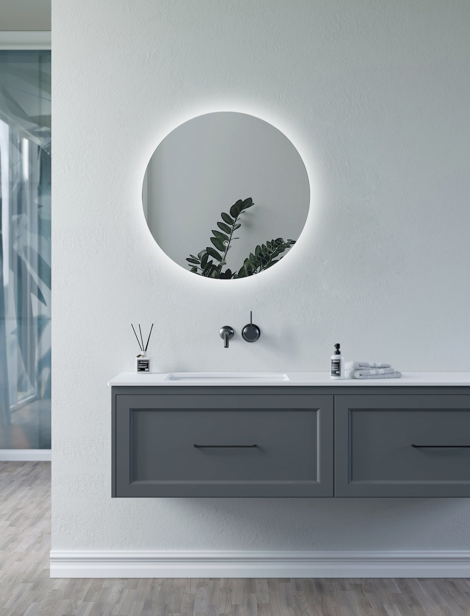 Savitri 800mm Round Back-Lit LED Mirror - Image 3