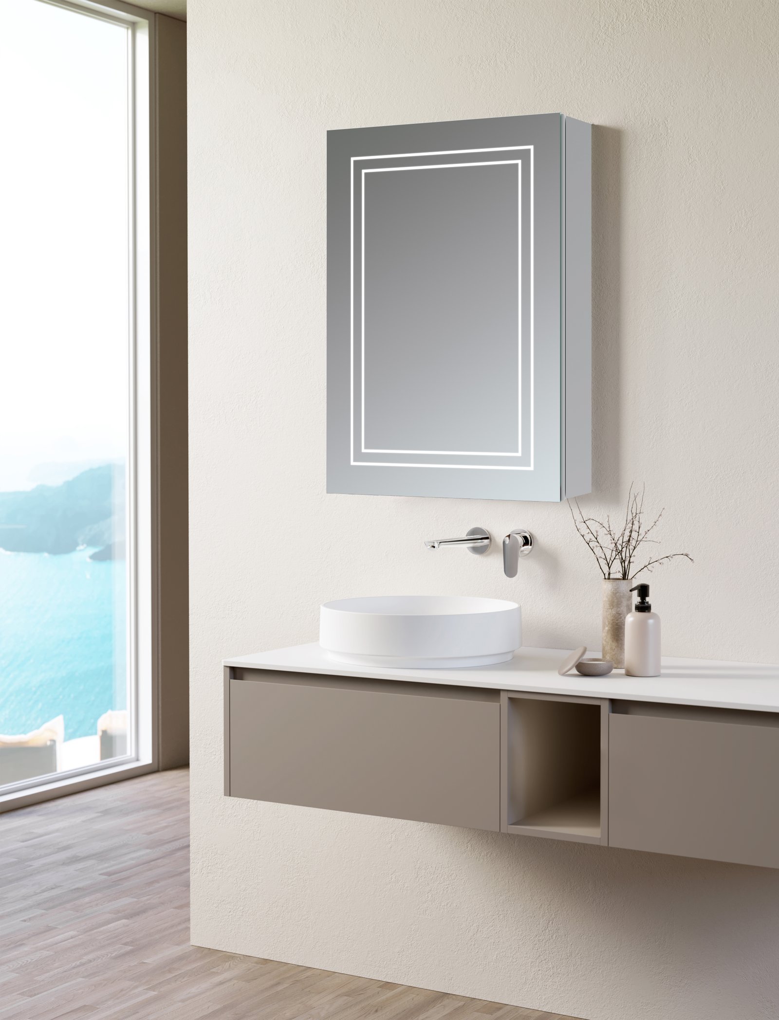 Sukha 500mm 1 Door Front-Lit LED Mirror Cabinet - Image 3