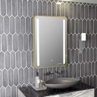 Tvara 500x700mm Rounded Front-Lit LED Mirror - Brushed Brass - Image 2