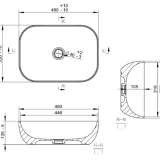 Ojas 460x330mm Ceramic Washbowl - Grey Marble Effect - Image 2