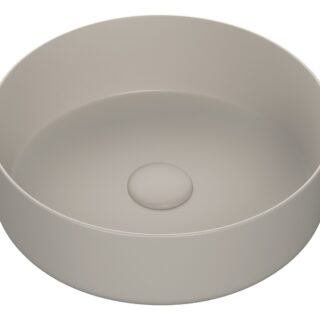 Teja 355mm Ceramic Round Washbowl & Waste - Matt Latte - Image 1