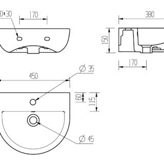 Tush 450x380mm 1TH Cloakroom Basin & Chrome Bottle Trap - Image 7