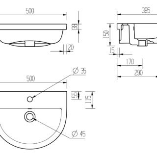 Tush 500x390mm 1TH Semi Recessed Basin - Image 5