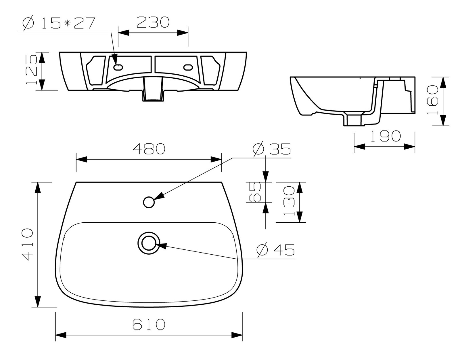 Aarna 600x400mm 1TH Basin & Semi Pedestal - Image 5