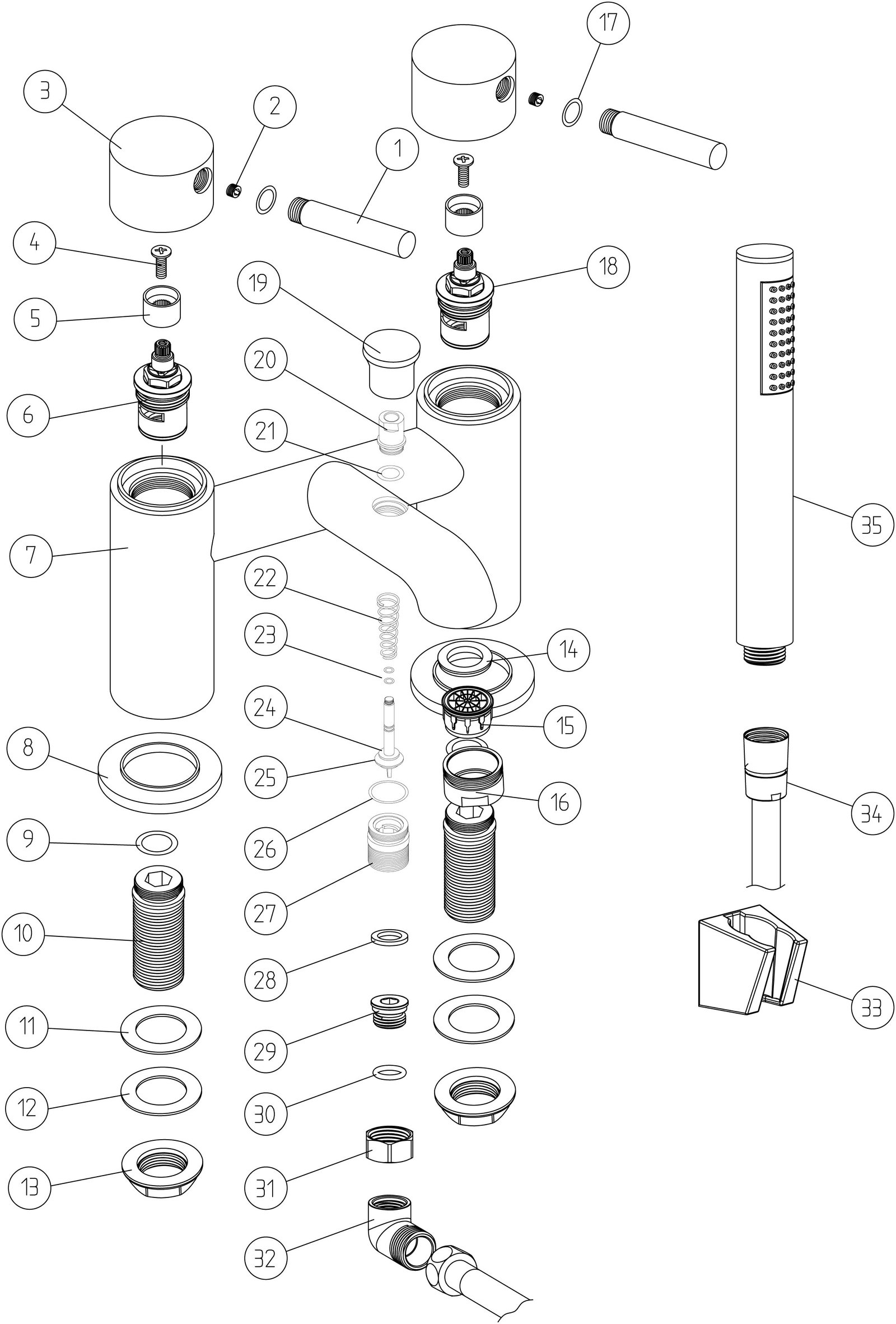 Pravaah Bath/Shower Mixer & Bracket - Brushed Brass - Image 2