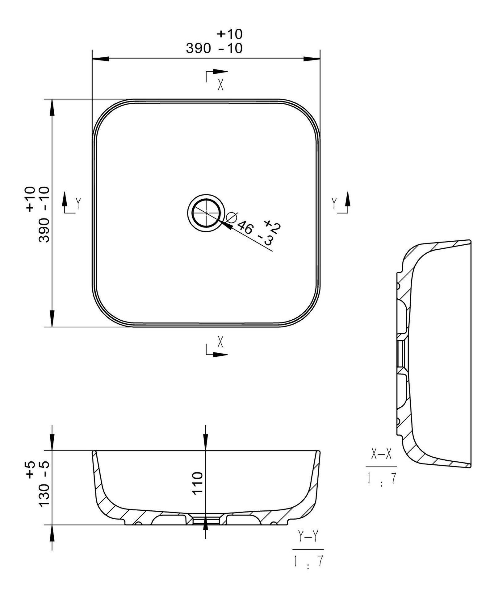 Teja 400mm Ceramic Square Washbowl & Waste - Matt White - Image 5