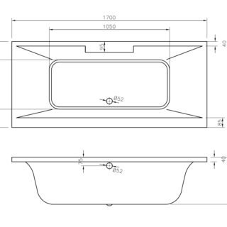 Mitra Deluxe Square Double End 1700x750x550mm 0TH Bath w/Legs - Image 2