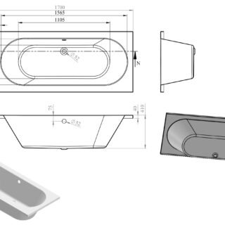 Amira Round Double End SUPERCAST 1700x750x550mm 0TH Bath w/Legs - Image 2