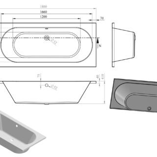 Amira Round Double End SUPERCAST 1800x800x550mm 0TH Bath w/Legs - Image 2