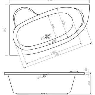 Aarna 1500x950x600mm 0TH Offset Corner Bath w/Legs (LH) - Image 5