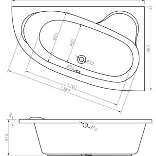 Aarna 1500x950x600mm 0TH Offset Corner Bath w/Legs (RH) - Image 5