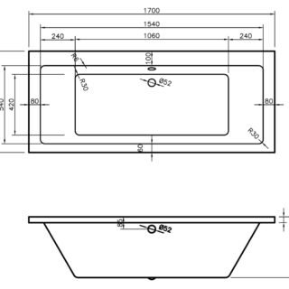 Neela Square Double End SUPERCAST 1700x700x550mm 0TH Bath w/Legs - Image 4
