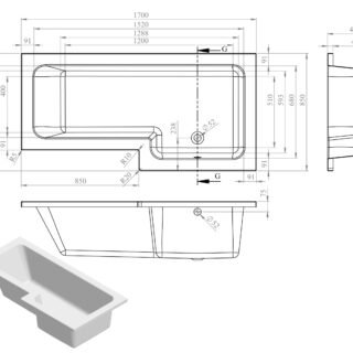 Neela L Shape 1700x850x560mm 0TH Shower Bath Pack (RH) - Brushed Bronze - Image 2